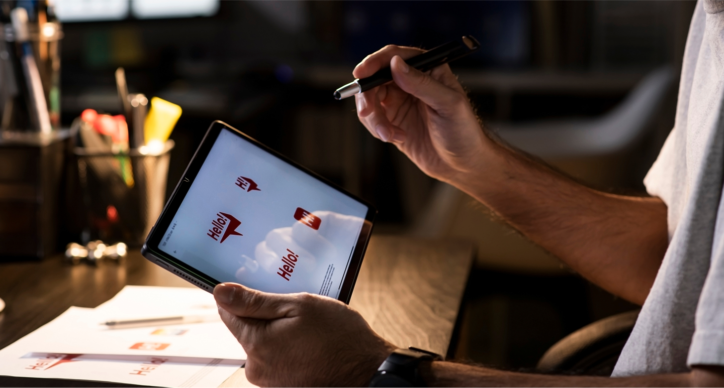 individual designing logos on an ipad